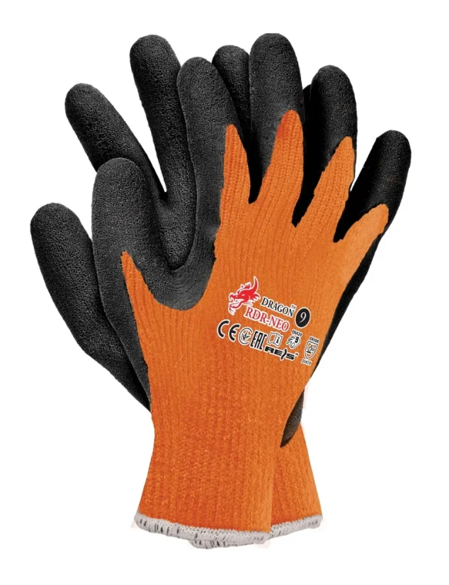 RDR Orange - Latexom máčané zimné pracovné rukavice (EN 388)