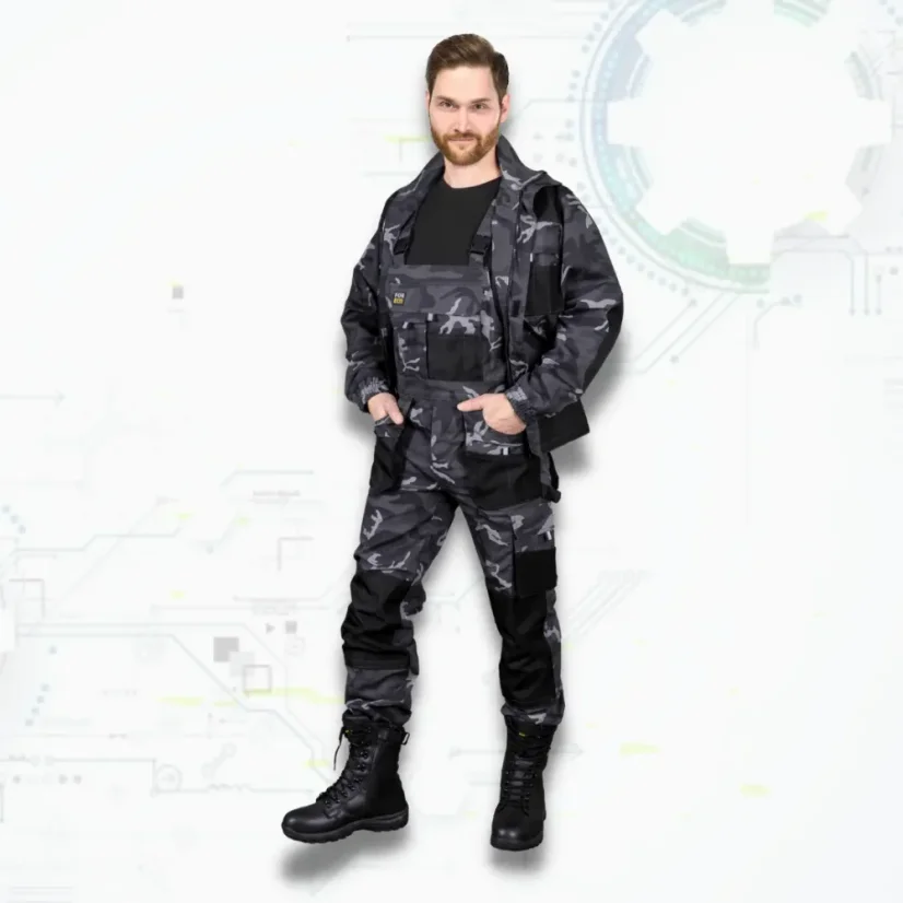 FORECO CAMO ORG - Maskáčové pracovné nohavice na traky (D126)